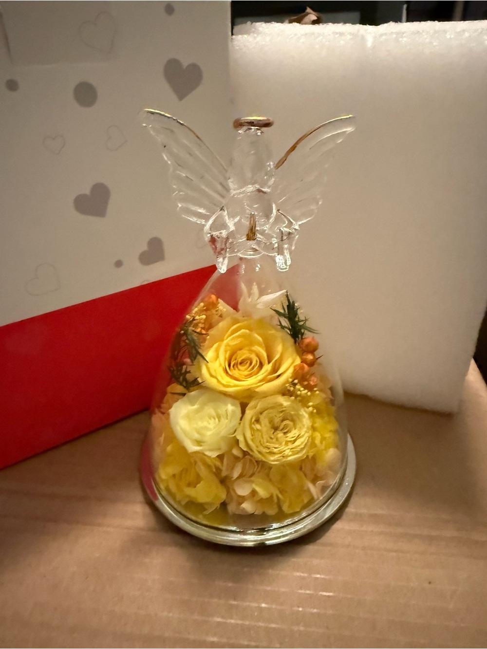 Glass Angel Lights Up Yellow Preserved Flowers New Mom Grandma Aunt Sister Wife